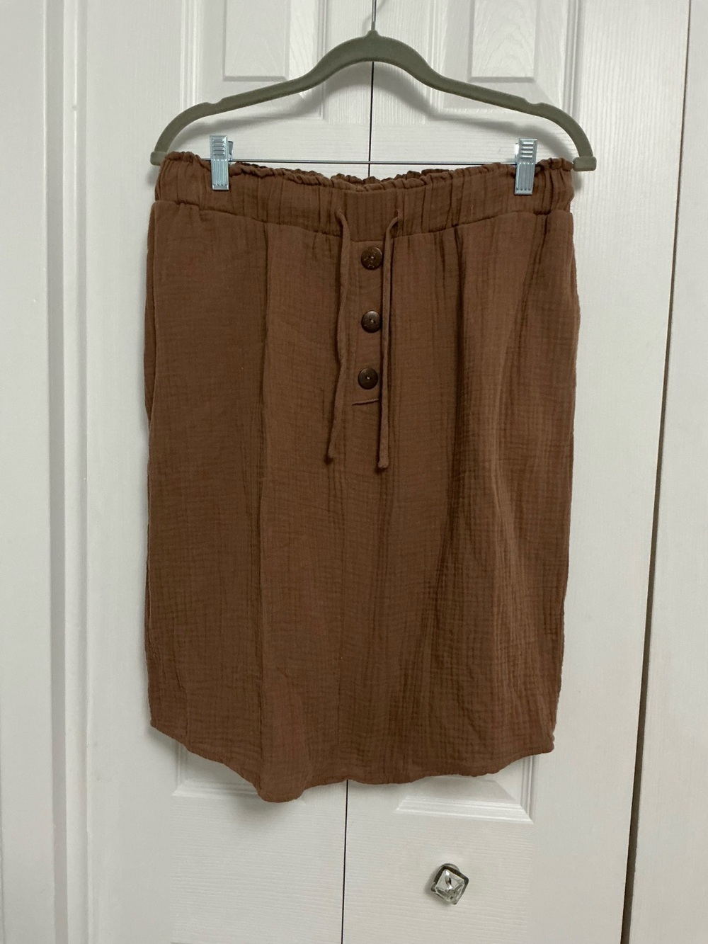 Casual Brown Button-Front Midi Skirt